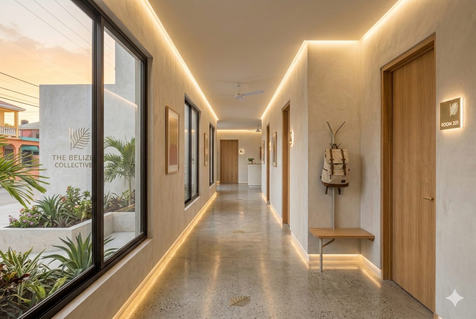 Beautiful modern hostel hallway