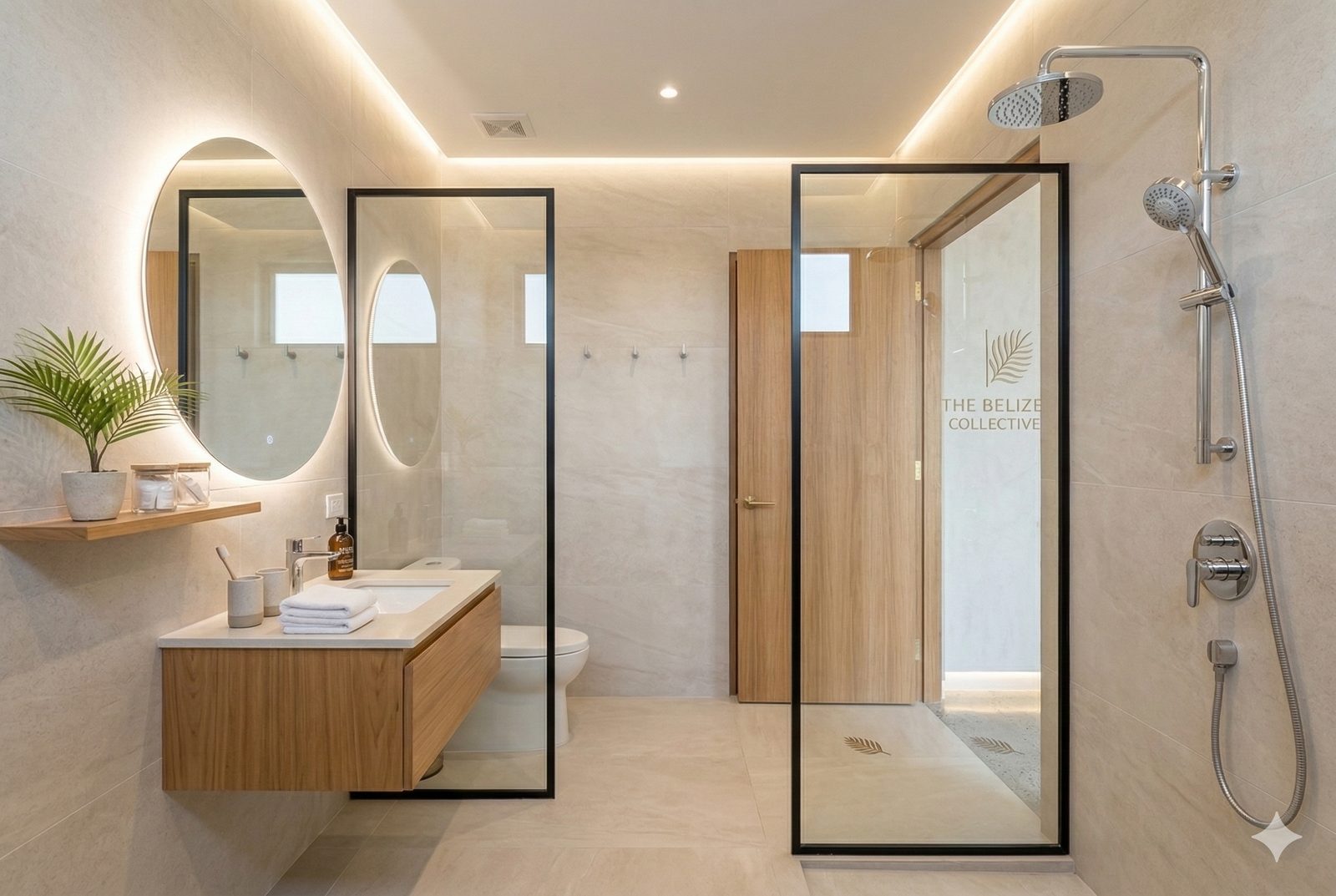 Modern hostel bathroom with shower